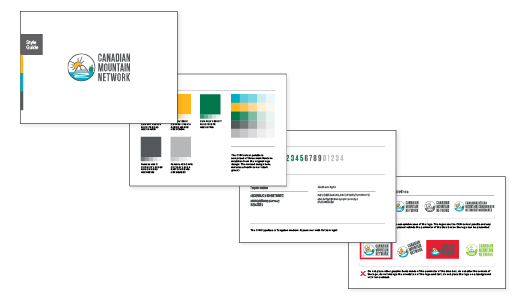 Four pages of the brand guideline visually staggered